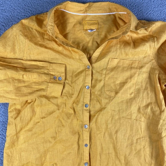 Sigrid Olsen Shirt Womens XL Yellow Linen Button Up Roll Up Long Sleeve Cottage - Picture 1 of 11